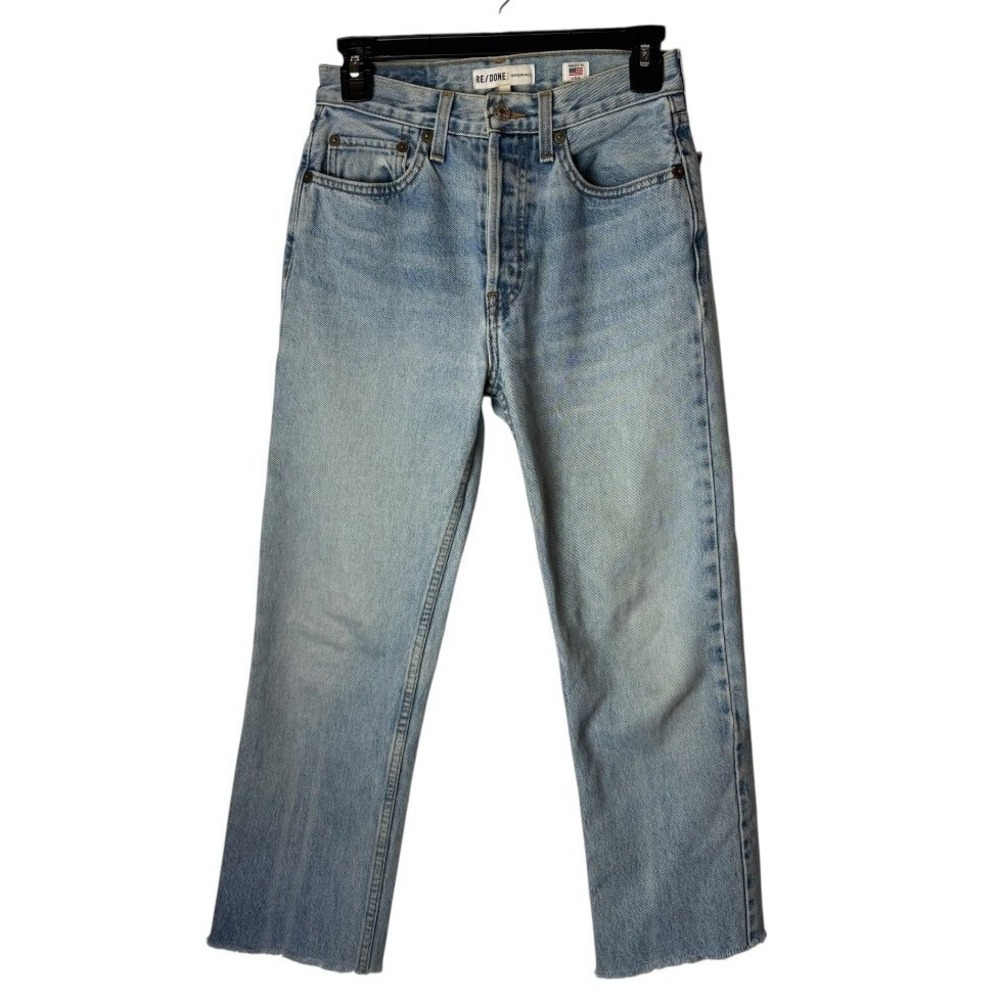 RE/DONE Jeans Women 25 Blue Denim Button Fly High Rise Straight Leg Raw Hem